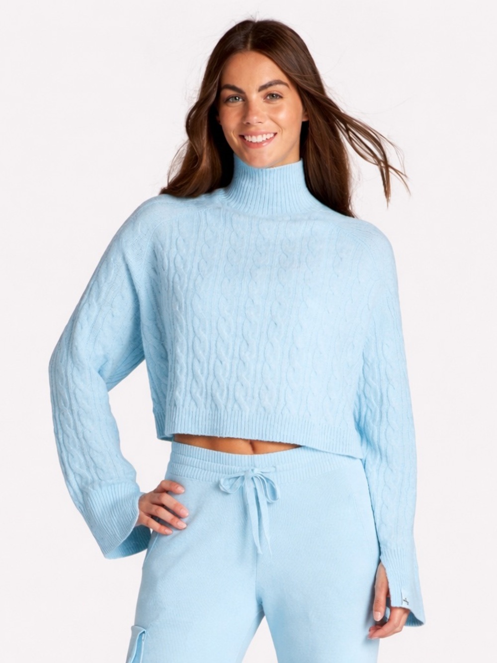 JoyLab Light Blue Cable Knit Mock Turtleneck Sweater